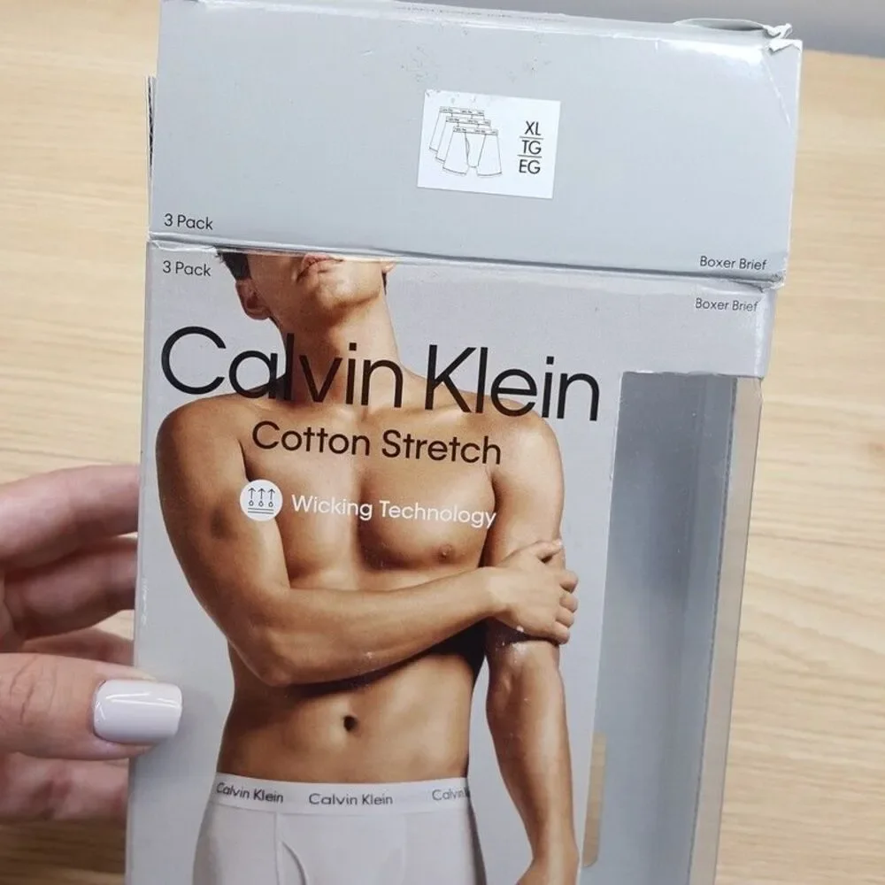 CALVIN KLEIN Boxer Briefs Mens XL White 2-Pack Cotton Stretch Wicking Logo